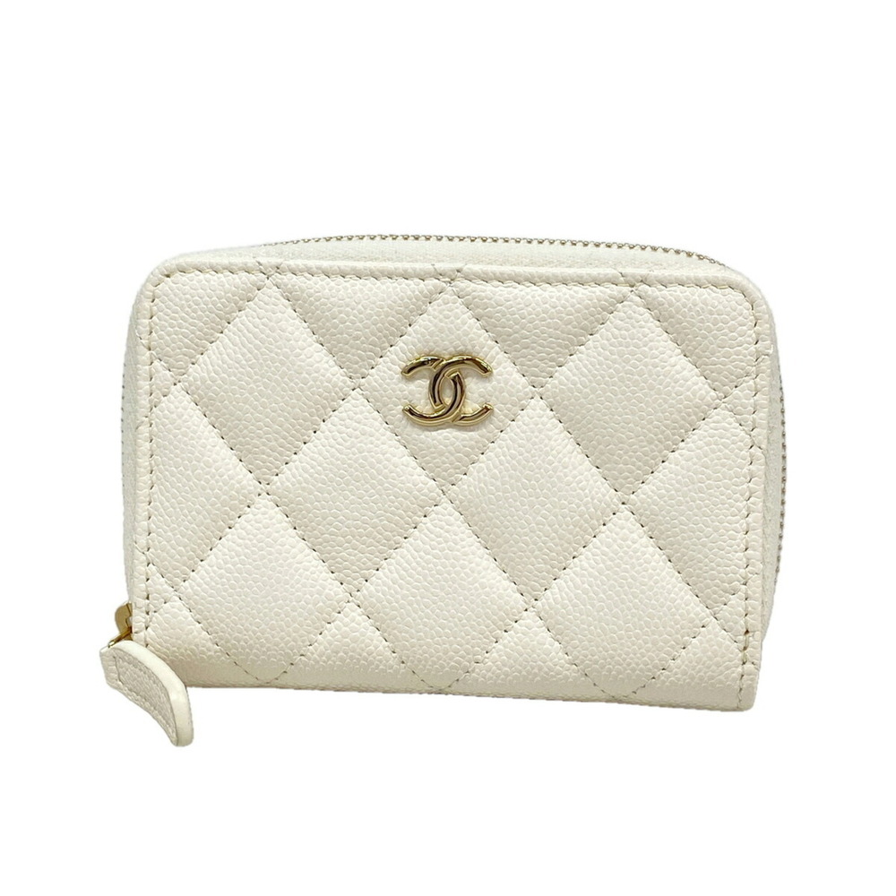 Chanel Matelassé Caviar Leather Wallet/Coin Case, Ivory/Champagne, Women's